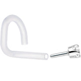 18G 1/4 White Gold 1.5mm Clear Cubic Zirconia Bioplast Nose Ring