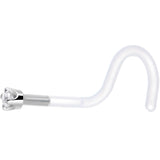 18G 1/4 White Gold 1.5mm Clear Cubic Zirconia Bioplast Nose Ring