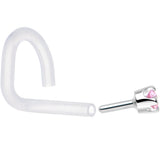 18G 1/4 White Gold 1.5mm Pink Cubic Zirconia Bioplast Nose Ring