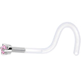 18G 1/4 White Gold 1.5mm Pink Cubic Zirconia Bioplast Nose Ring