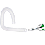 18G 1/4 White Gold 1.5mm Green Cubic Zirconia Bioplast Nose Ring