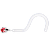 18G 1/4 White Gold 1.5mm Red Cubic Zirconia Bioplast Nose Ring