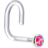 18G 1/4 White Gold 2mm Brilliant Pink Synthetic Opal Bioplast Nose Ring