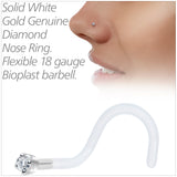18G 1/4 White Gold 1.5mm Genuine Diamond Bioplast Nose Ring