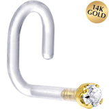 18G 1/4 Yellow Gold 1.5mm Genuine Diamond Bioplast Nose Ring