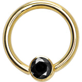 14G 3/8 Solid 14K Gold Black CZ Gem BCR Captive Ring