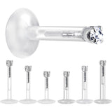 Solid 14K White Gold 1.5mm CZ Bioplast Push in Labret Monroe
