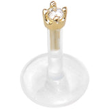 16G 1/4 Solid 14K Yellow Gold 1.5mm CZ Bioplast Push in Cartilage Earring