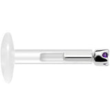Solid 14K White Gold February 1.5mm CZ Bioplast Push in Labret Monroe