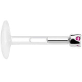 Solid 14K White Gold July 1.5mm CZ Bioplast Push in Labret Monroe