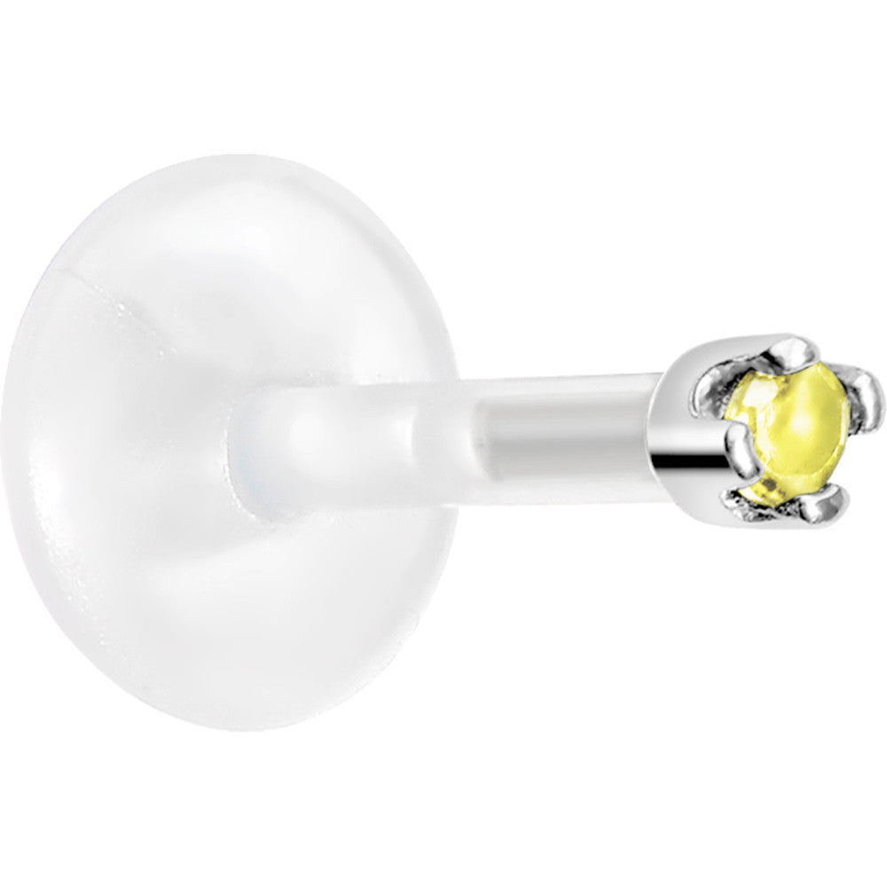 16G 1/4 14K White Gold November 1.5mm CZ Bioplast Push in Cartilage Earring
