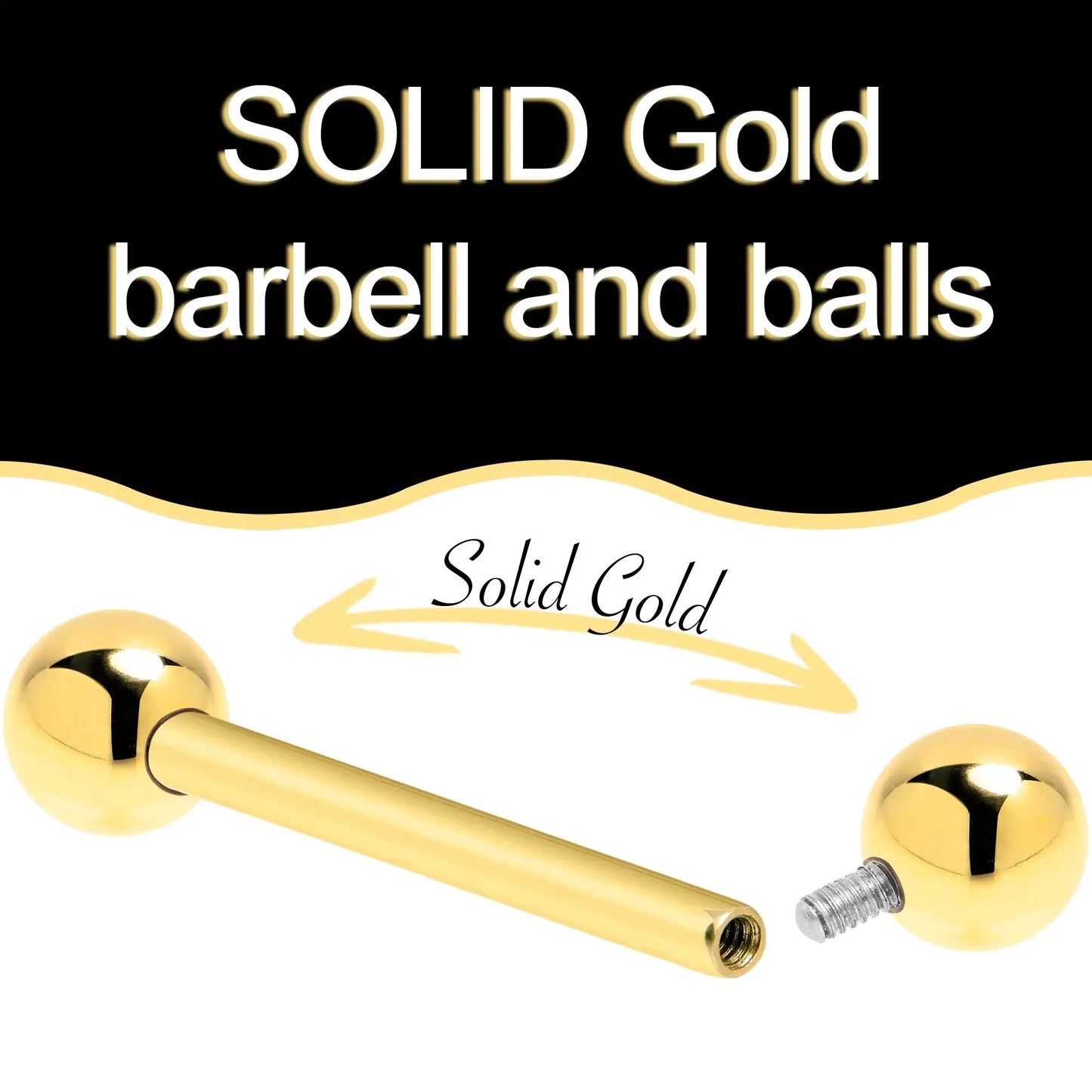 14k Solid Gold Ball Internally Threaded Barbell Tongue Ring - BodyCandy - Flyclothing LLC