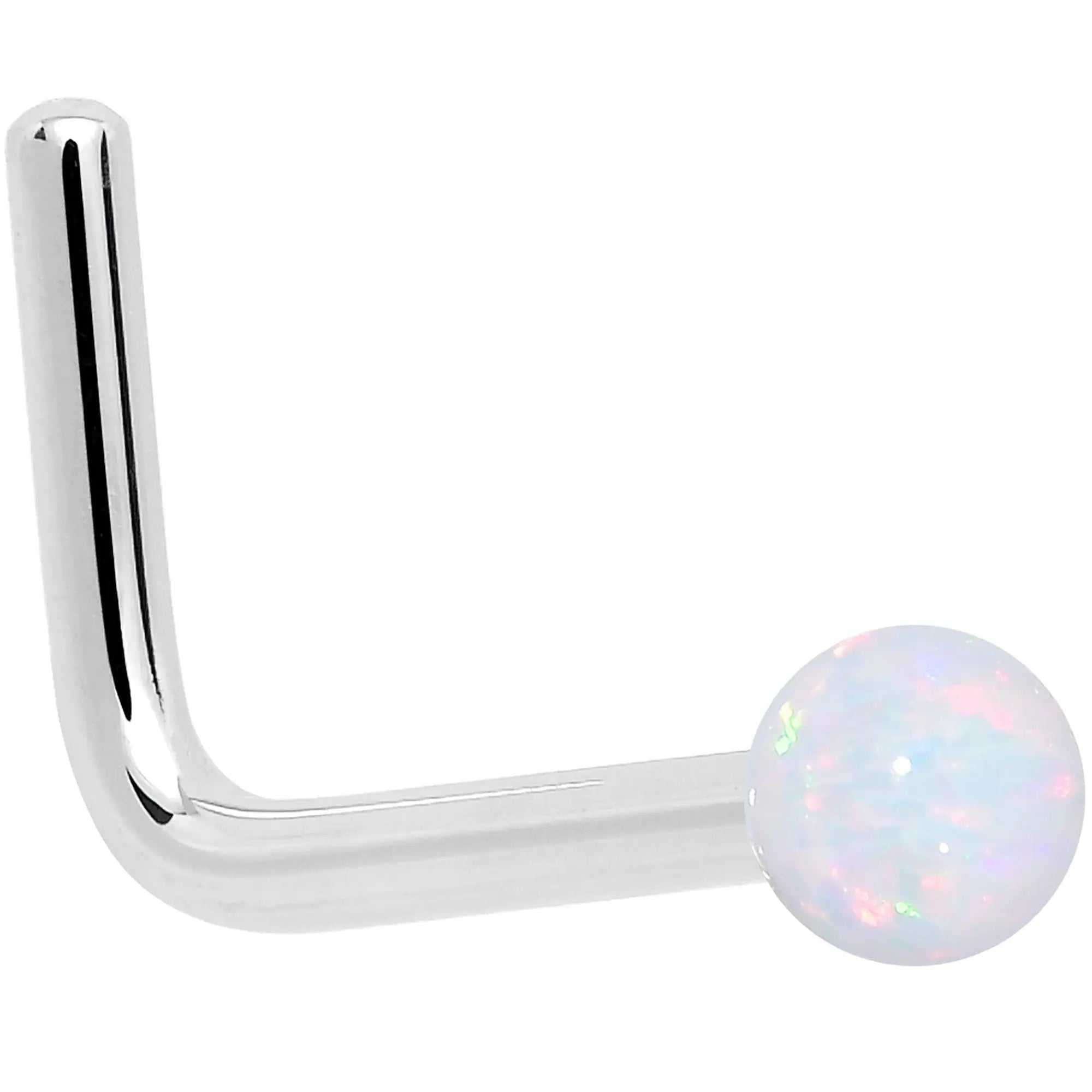 14k White Gold 2.5mm Synthetic Opal Ball Nose Ring - BodyCandy - Flyclothing LLC