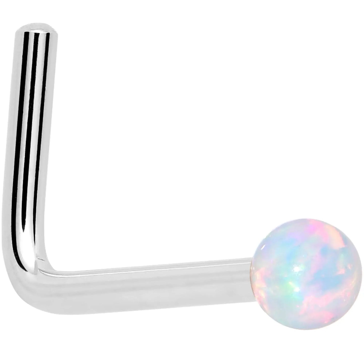 14k White Gold 2.5mm Synthetic Opal Ball Nose Ring - BodyCandy - Flyclothing LLC