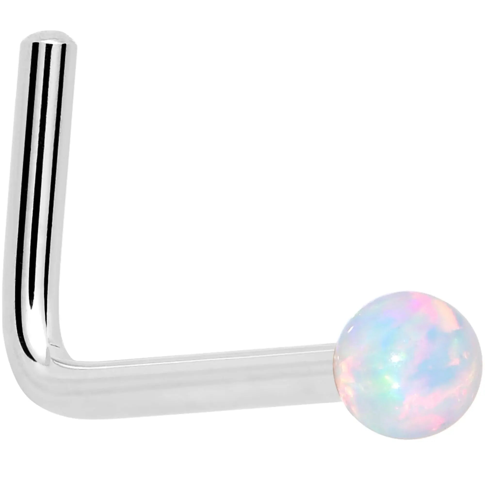 14k White Gold 2.5mm Synthetic Opal Ball Nose Ring - BodyCandy - Flyclothing LLC