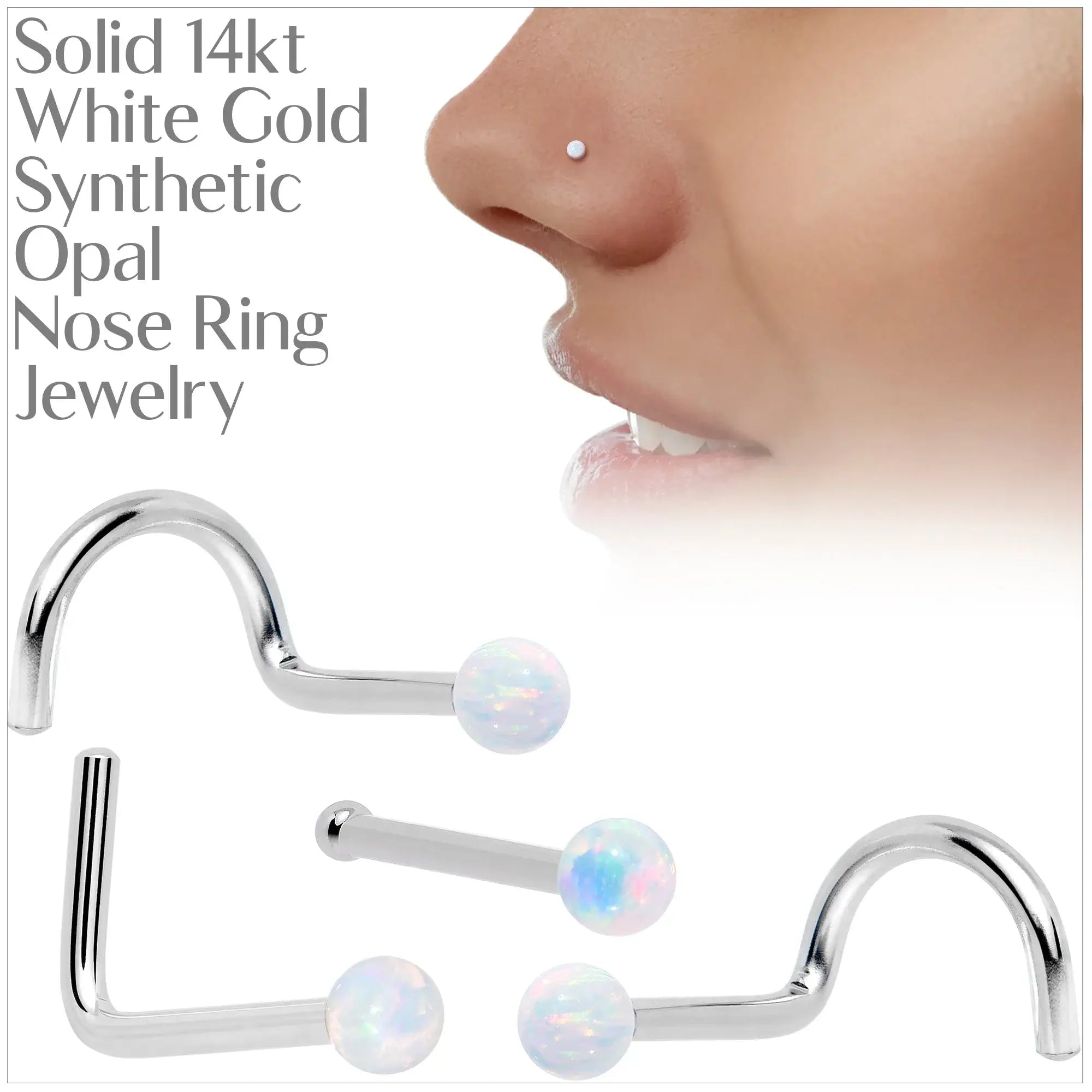 14k White Gold 2.5mm Synthetic Opal Ball Nose Ring - BodyCandy - Flyclothing LLC