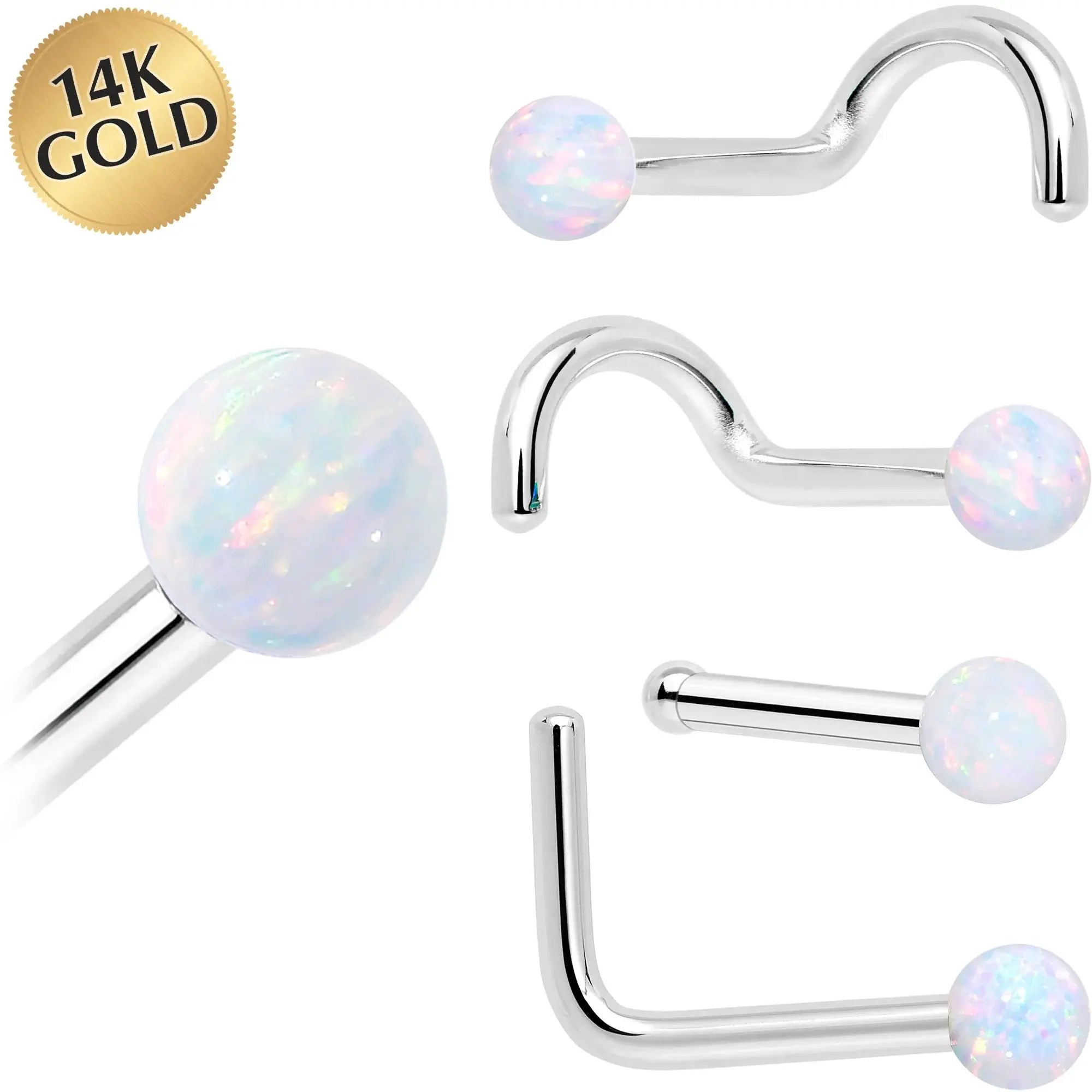 14k White Gold 2.5mm Synthetic Opal Ball Nose Ring - BodyCandy - Flyclothing LLC