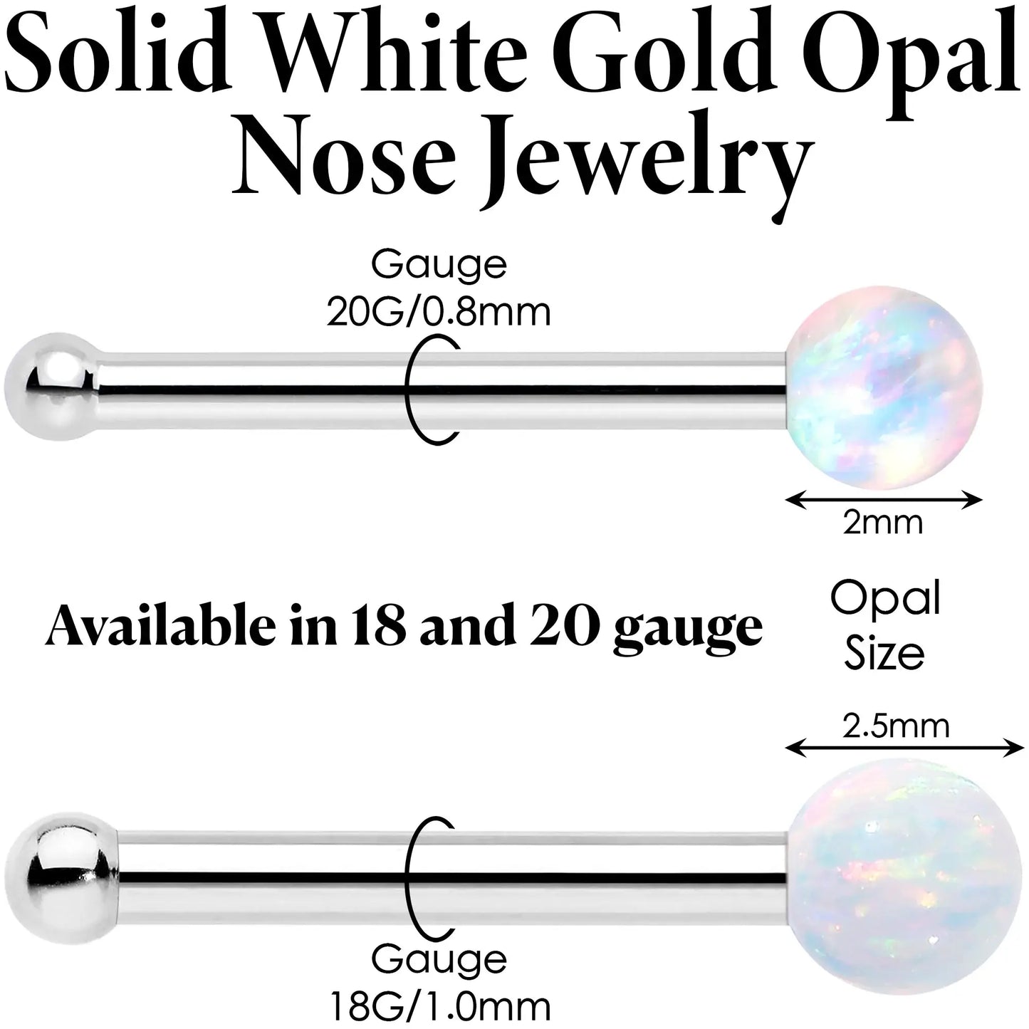 14k White Gold 2.5mm Synthetic Opal Ball Nose Ring - BodyCandy - Flyclothing LLC