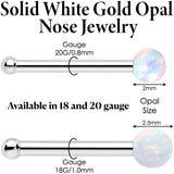 14k White Gold 2.5mm Synthetic Opal Ball Nose Ring - BodyCandy - Flyclothing LLC