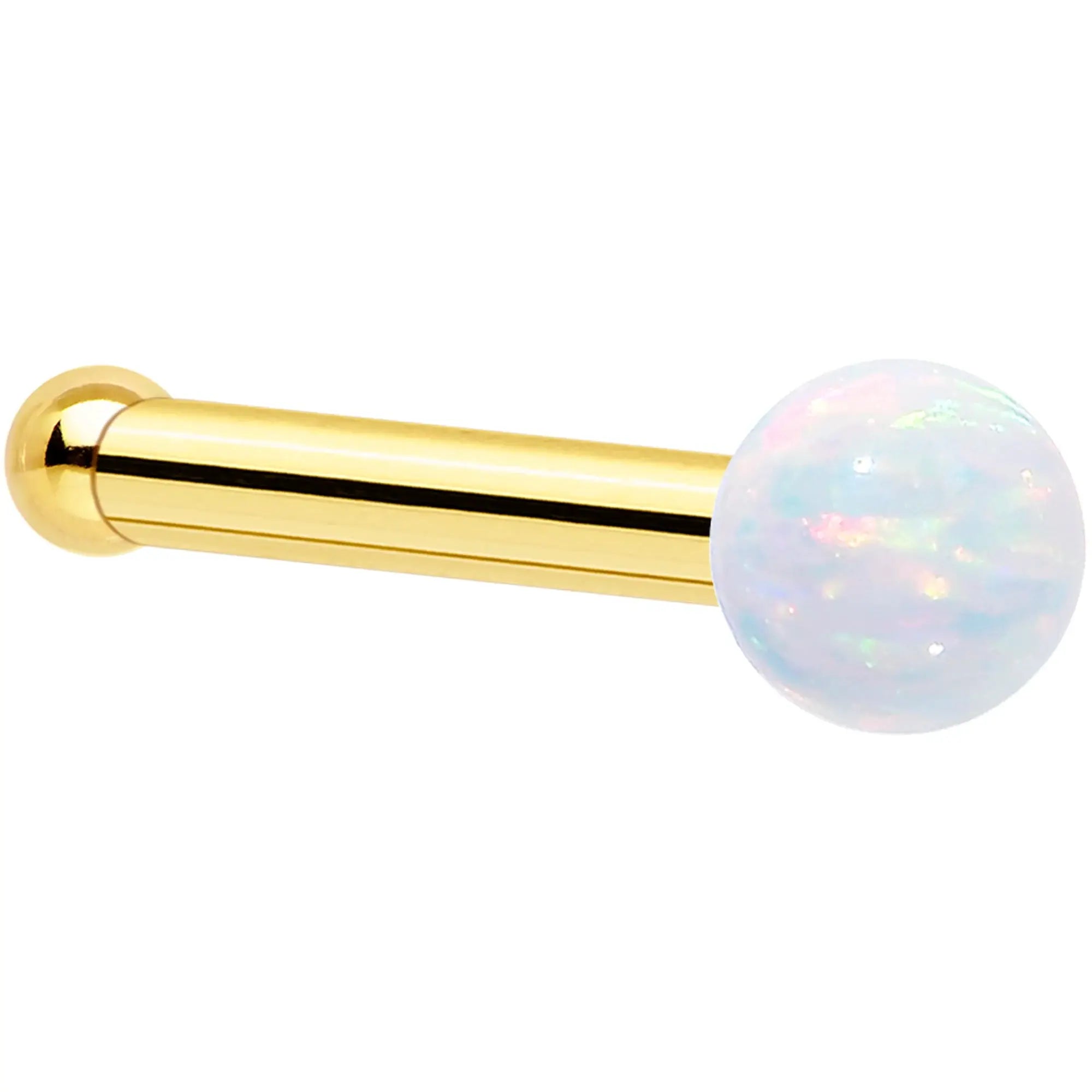 14k Yellow Gold 2.5mm Synthetic Opal Ball Nose Ring - BodyCandy - Flyclothing LLC