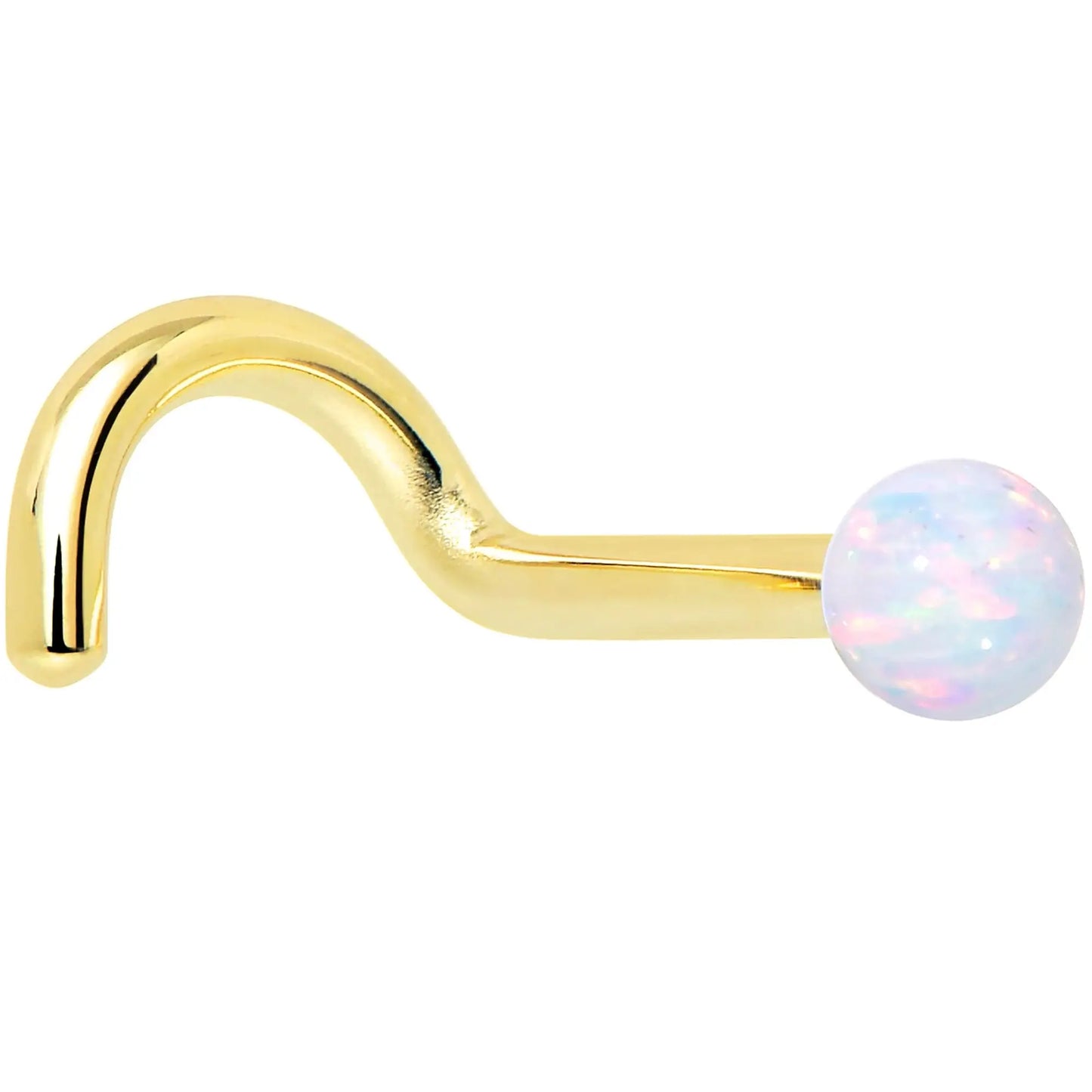 14k Yellow Gold 2.5mm Synthetic Opal Ball Nose Ring - BodyCandy - Flyclothing LLC