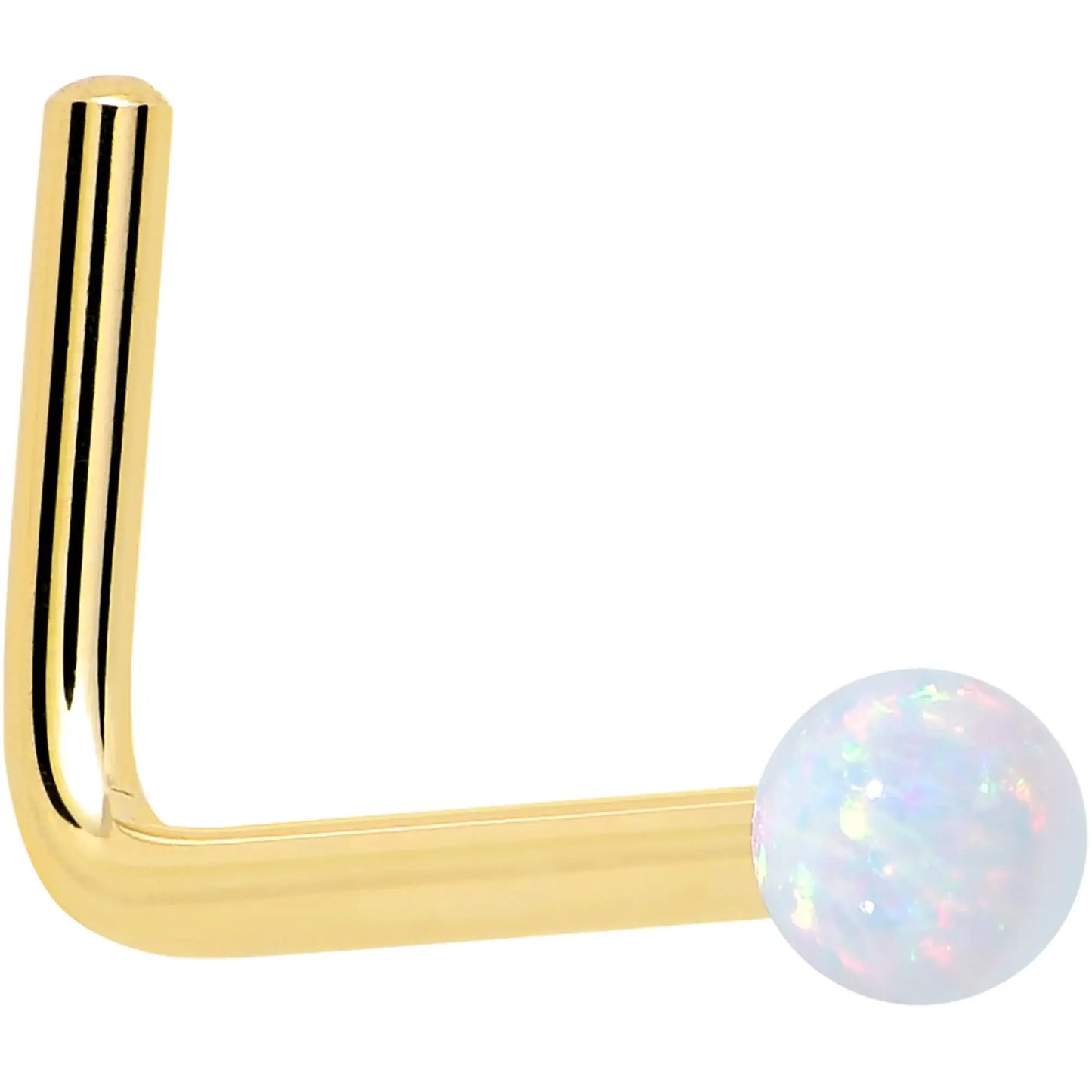 14k Yellow Gold 2.5mm Synthetic Opal Ball Nose Ring - BodyCandy - Flyclothing LLC