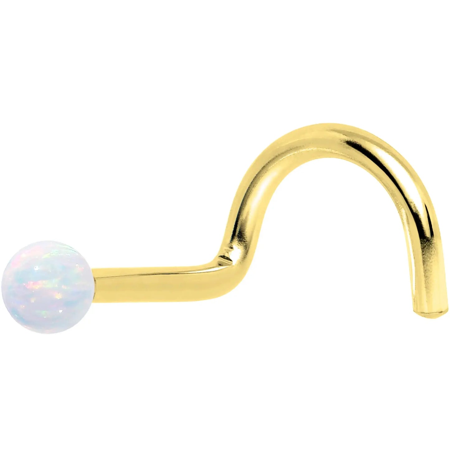 14k Yellow Gold 2.5mm Synthetic Opal Ball Nose Ring - BodyCandy - Flyclothing LLC