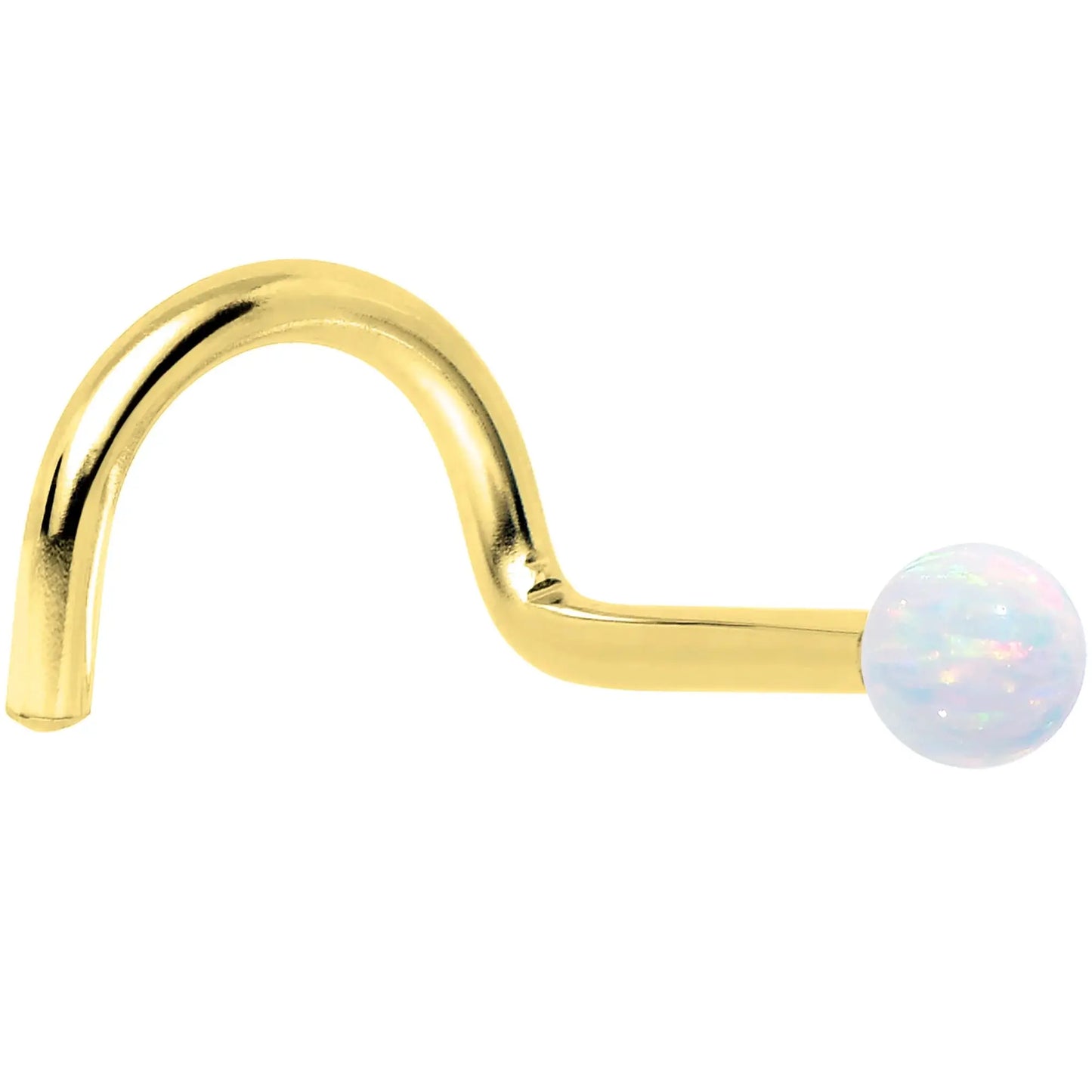 14k Yellow Gold 2.5mm Synthetic Opal Ball Nose Ring - BodyCandy - Flyclothing LLC