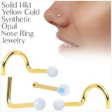 14k Yellow Gold 2.5mm Synthetic Opal Ball Nose Ring - BodyCandy - Flyclothing LLC
