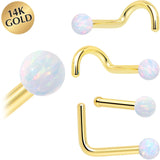 14k Yellow Gold 2.5mm Synthetic Opal Ball Nose Ring - BodyCandy - Flyclothing LLC