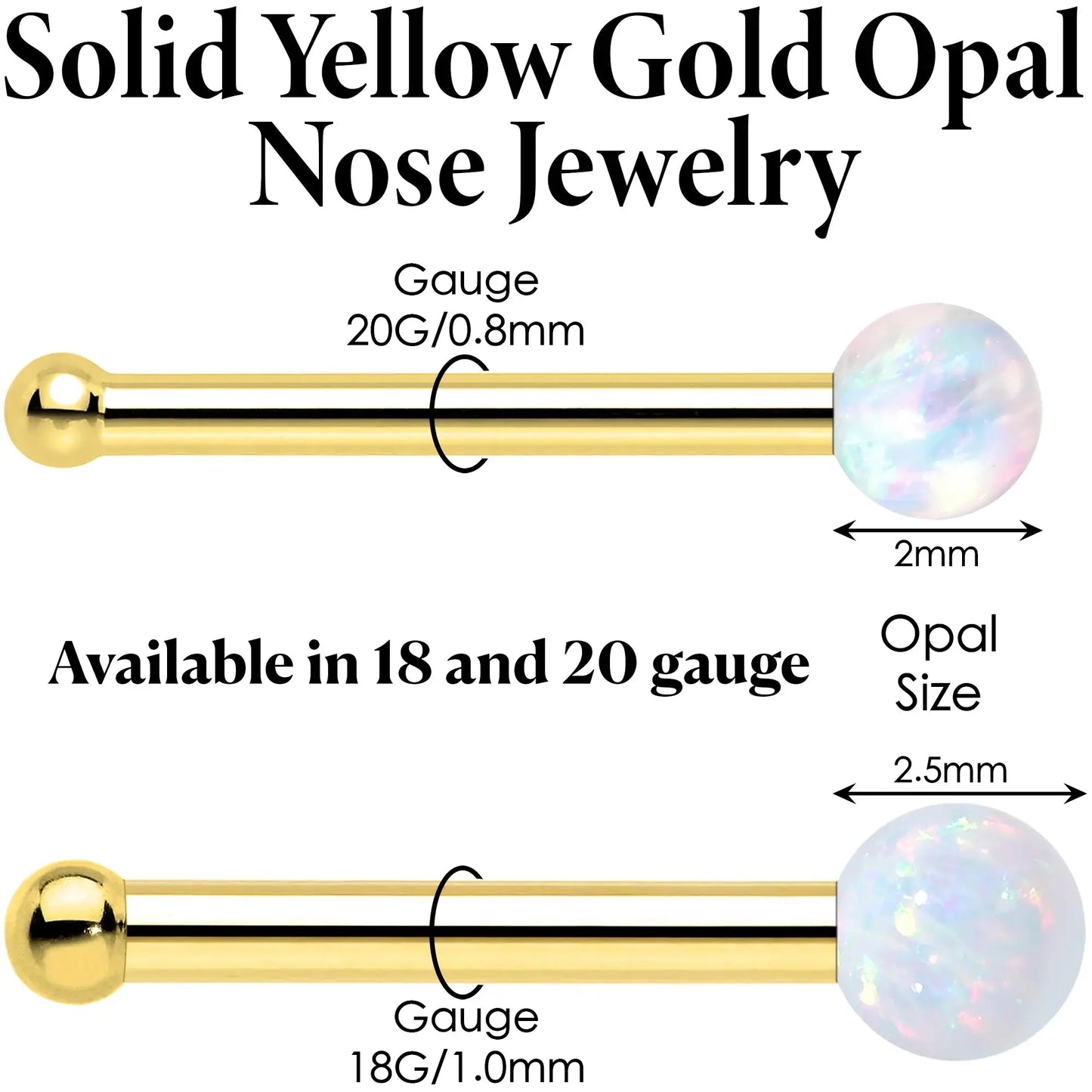 14k Yellow Gold 2.5mm Synthetic Opal Ball Nose Ring - BodyCandy - Flyclothing LLC