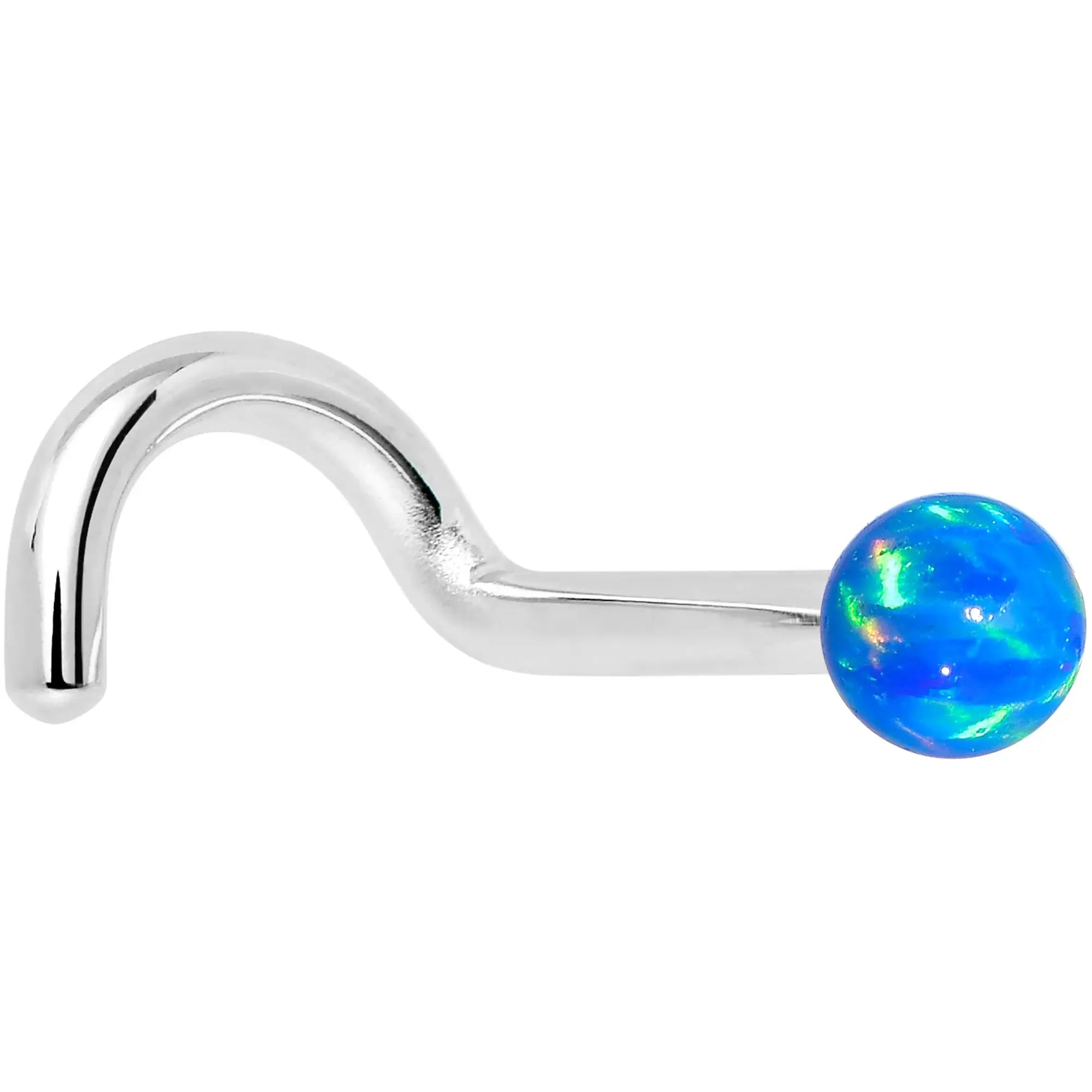 14k White Gold 2.5mm Blue Synthetic Opal Ball Nose Ring - BodyCandy - Flyclothing LLC