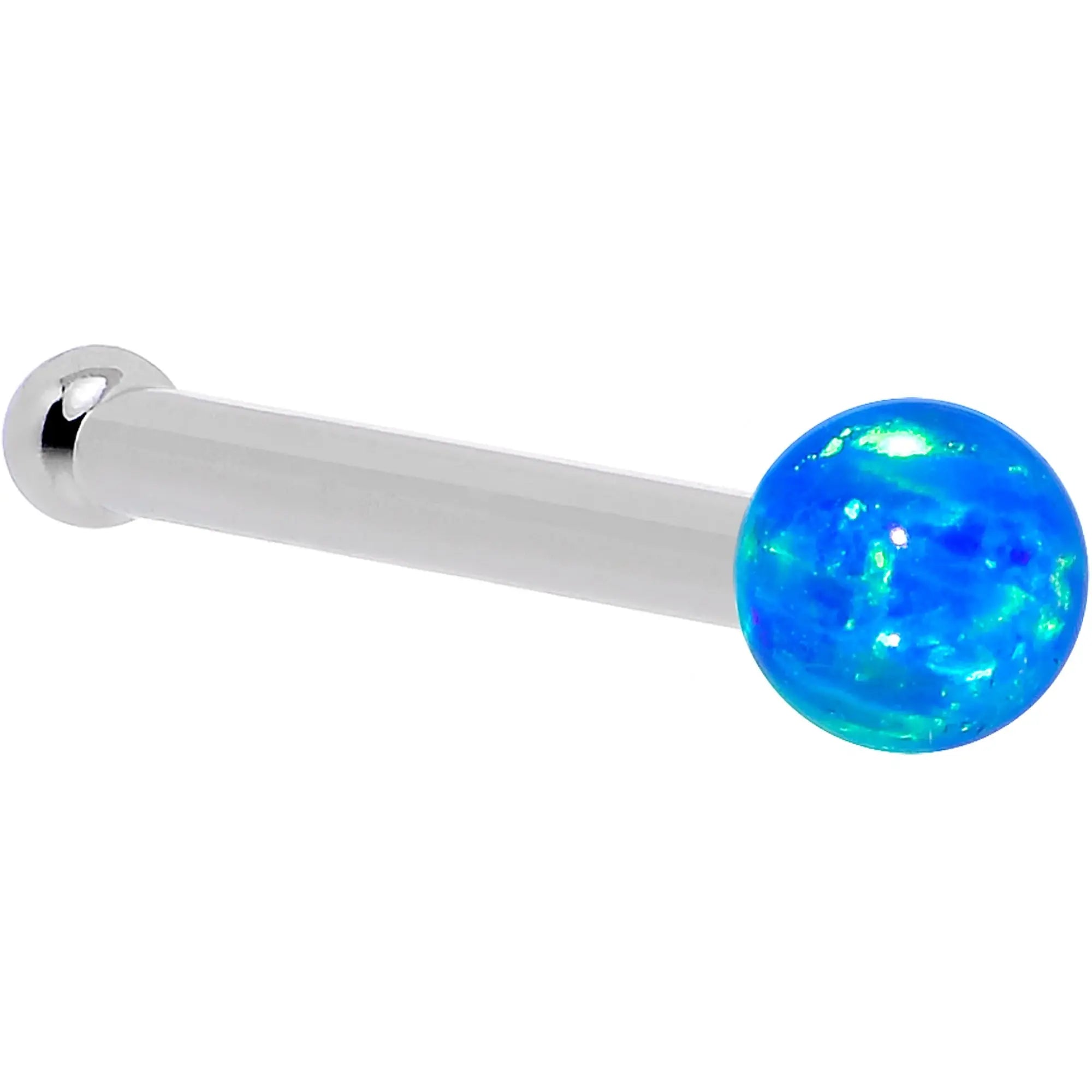 14k White Gold 2.5mm Blue Synthetic Opal Ball Nose Ring - BodyCandy - Flyclothing LLC