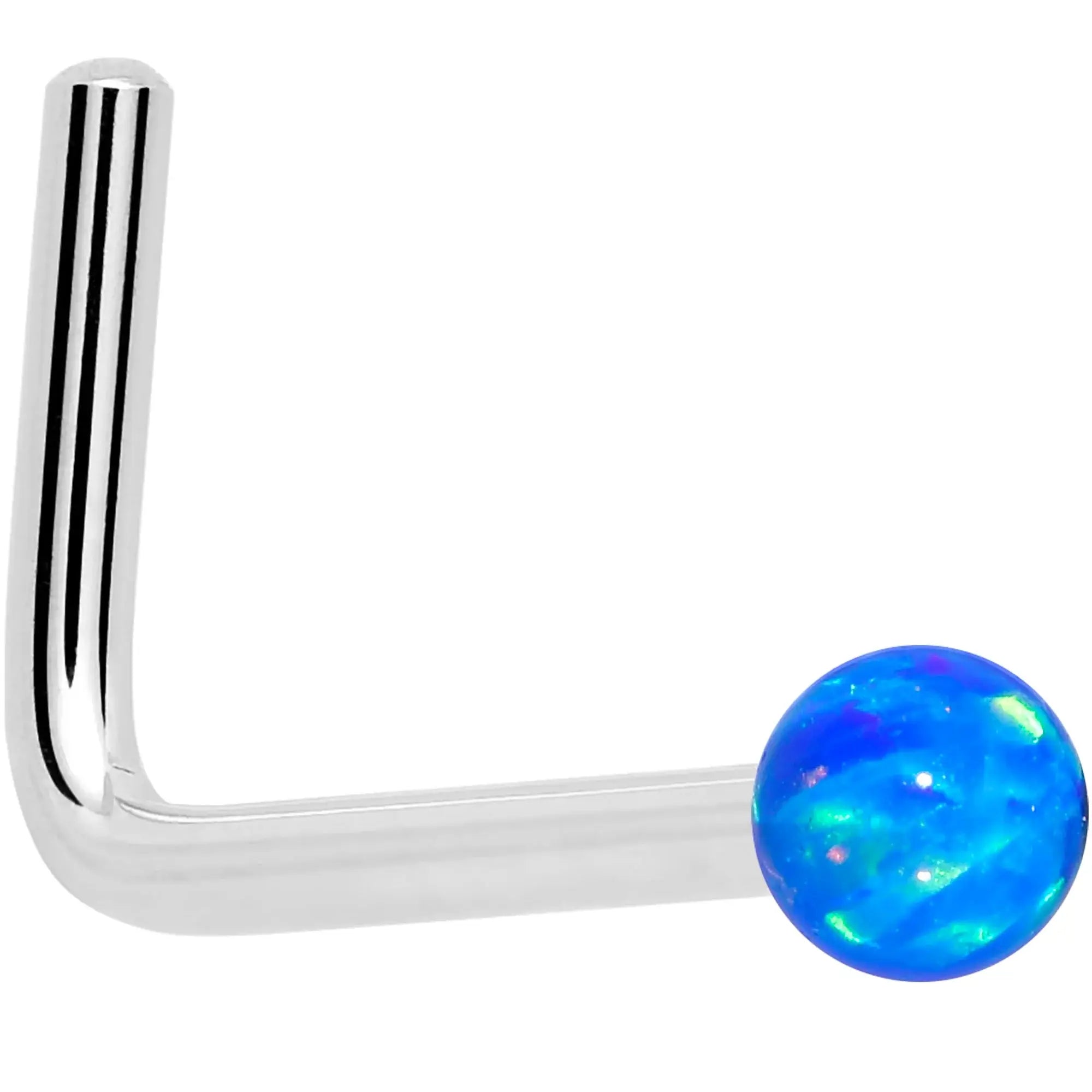 14k White Gold 2.5mm Blue Synthetic Opal Ball Nose Ring - BodyCandy - Flyclothing LLC