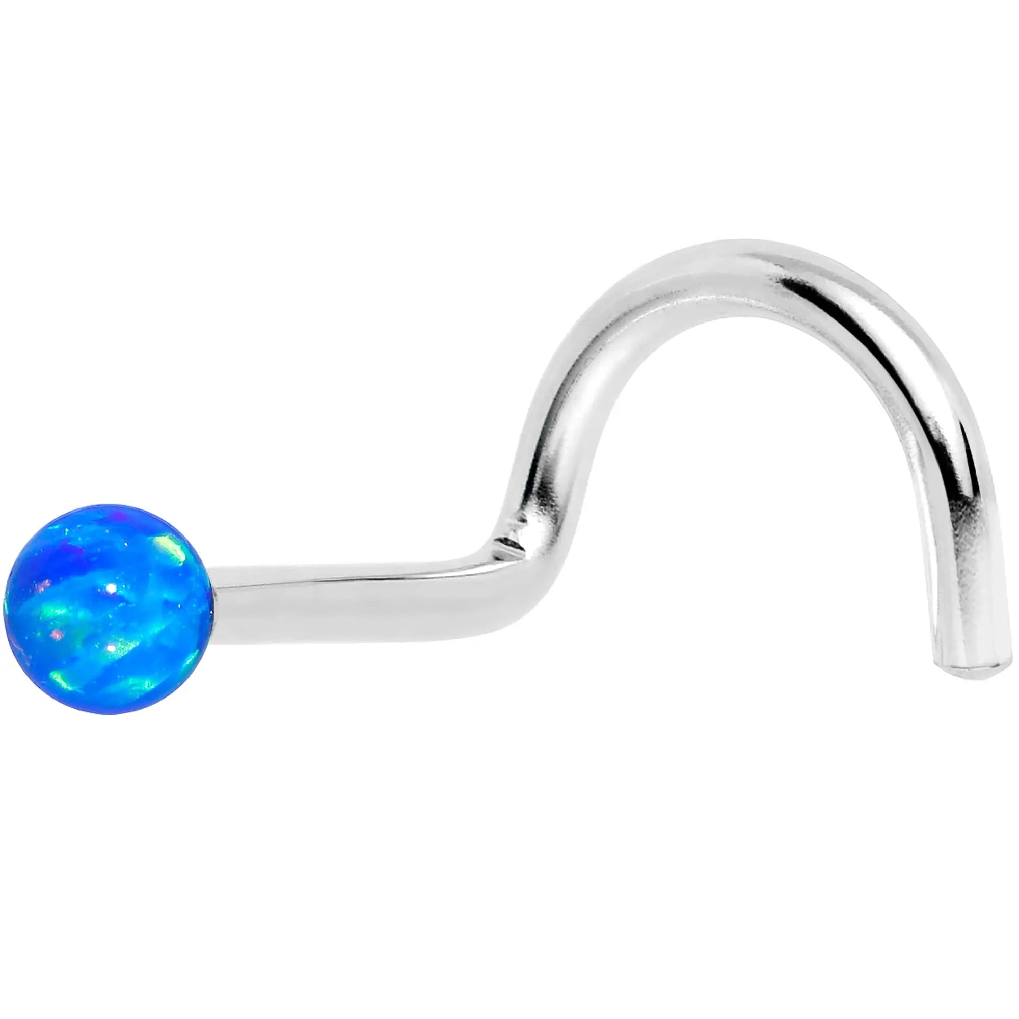 14k White Gold 2.5mm Blue Synthetic Opal Ball Nose Ring - BodyCandy - Flyclothing LLC