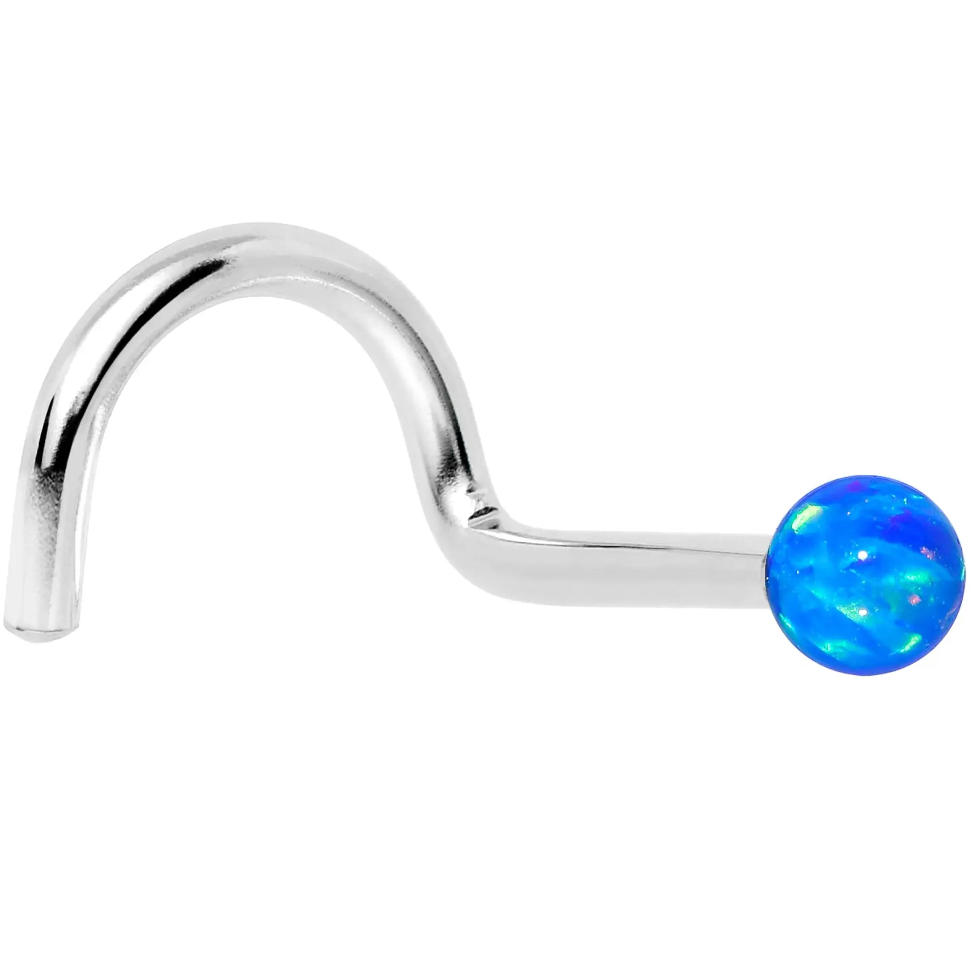14k White Gold 2.5mm Blue Synthetic Opal Ball Nose Ring - BodyCandy - Flyclothing LLC