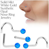 14k White Gold 2.5mm Blue Synthetic Opal Ball Nose Ring - BodyCandy - Flyclothing LLC