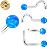 14k White Gold 2.5mm Blue Synthetic Opal Ball Nose Ring - BodyCandy - Flyclothing LLC