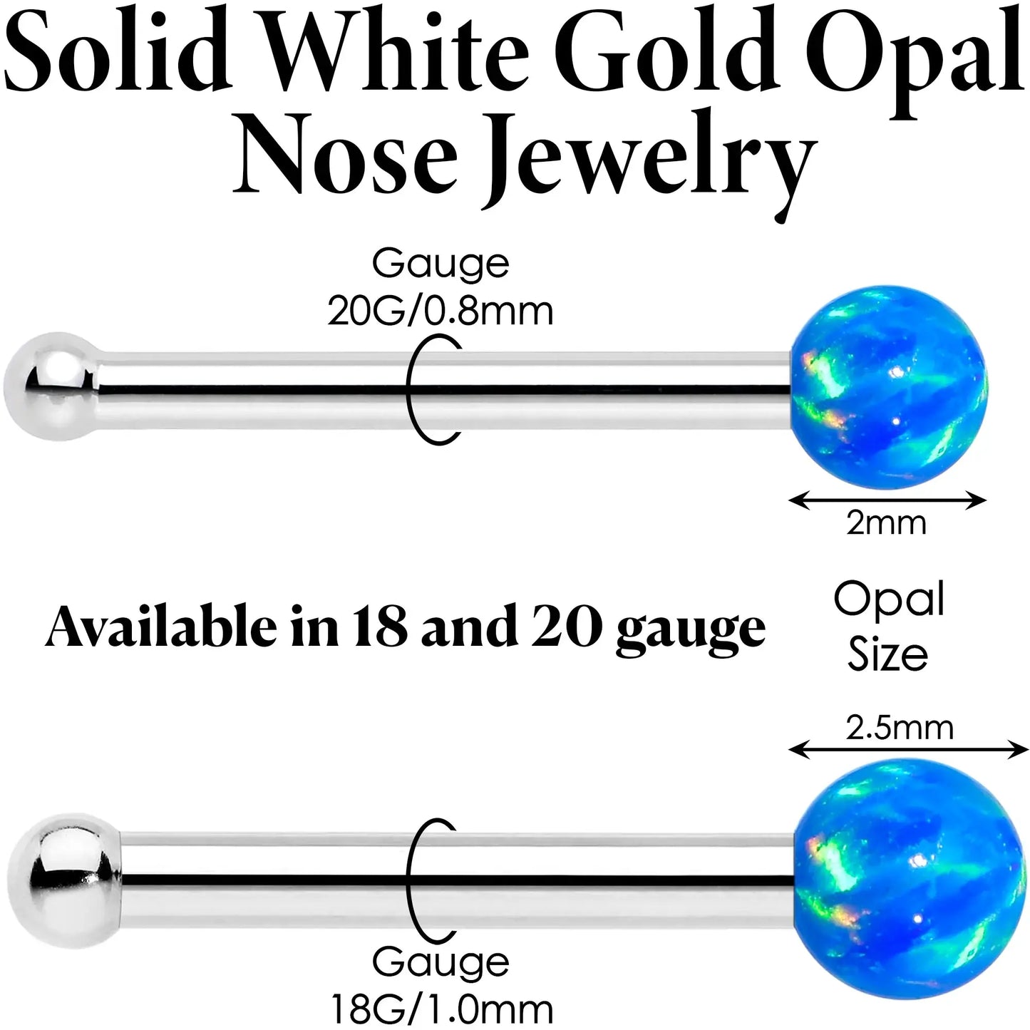 14k White Gold 2.5mm Blue Synthetic Opal Ball Nose Ring - BodyCandy - Flyclothing LLC