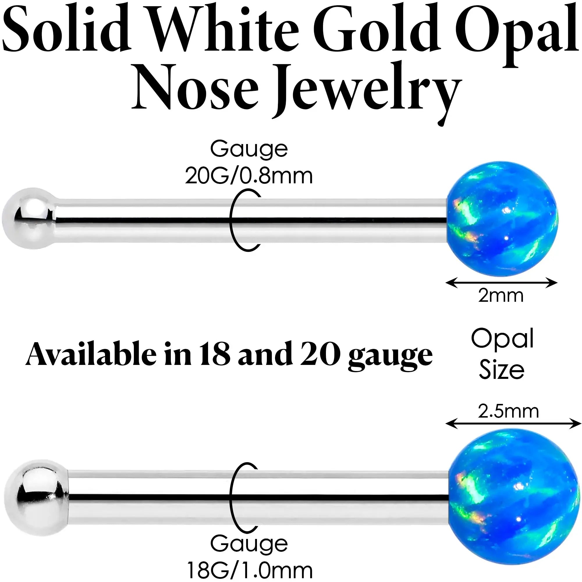 14k White Gold 2.5mm Blue Synthetic Opal Ball Nose Ring - BodyCandy - Flyclothing LLC