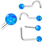 14k White Gold 2.5mm Blue Synthetic Opal Ball Nose Ring - BodyCandy - Flyclothing LLC