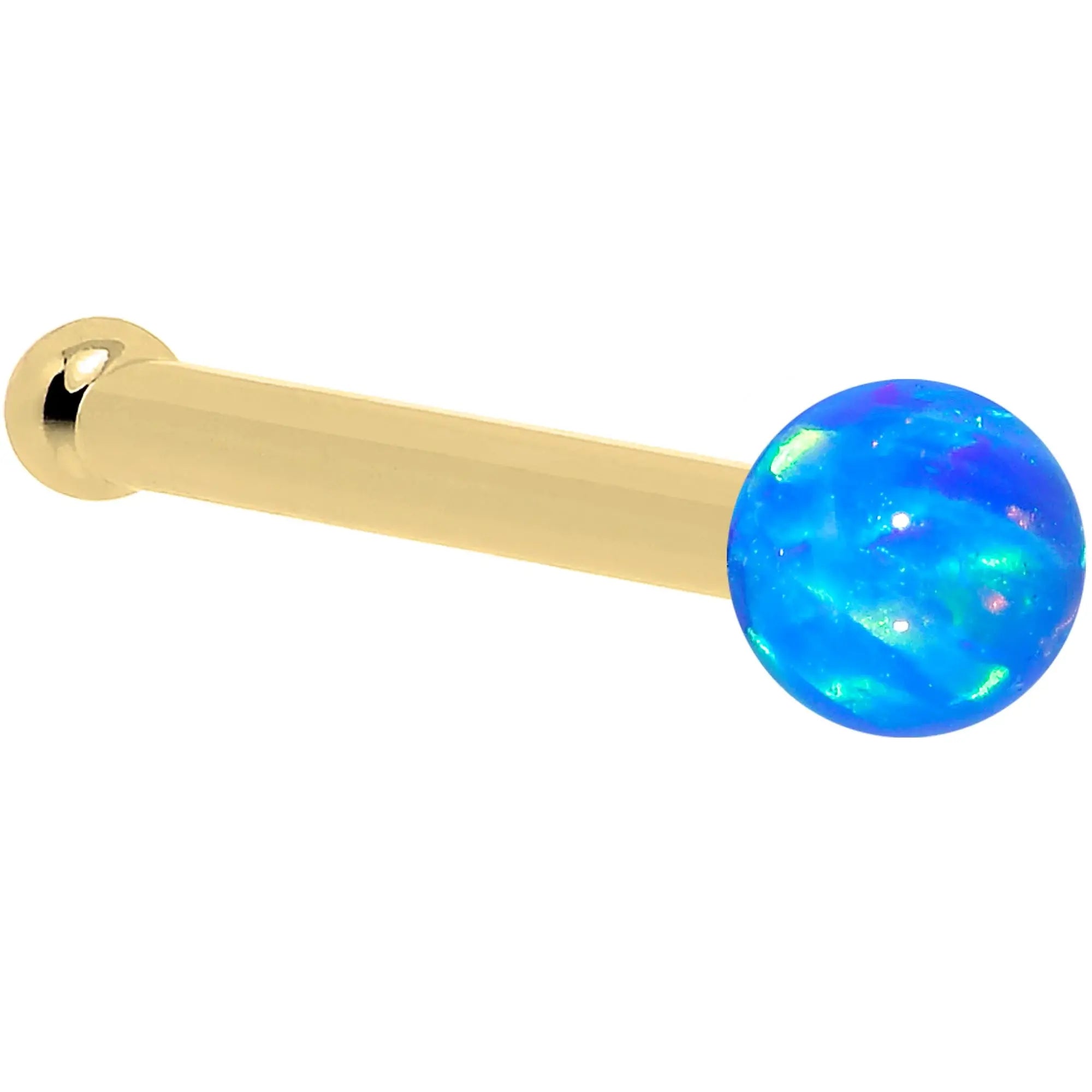 14k Yellow Gold 2.5mm Blue Synthetic Opal Ball Nose Ring - BodyCandy - Flyclothing LLC