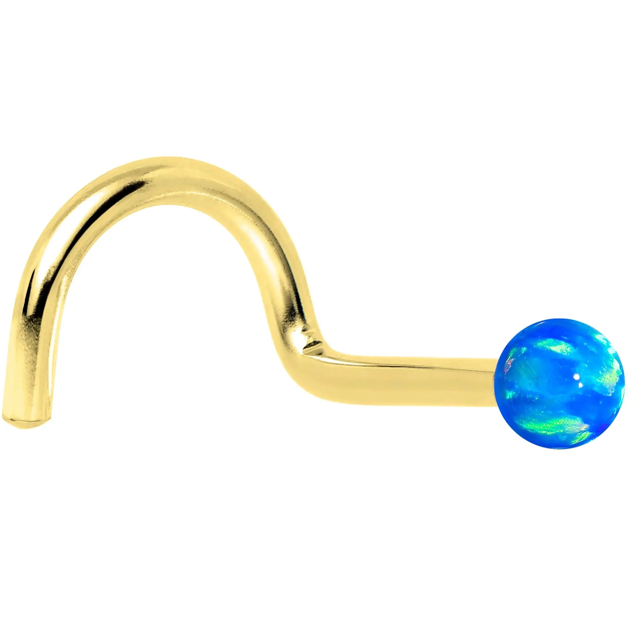 14k Yellow Gold 2.5mm Blue Synthetic Opal Ball Nose Ring - BodyCandy - Flyclothing LLC