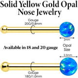 14k Yellow Gold 2.5mm Blue Synthetic Opal Ball Nose Ring - BodyCandy - Flyclothing LLC