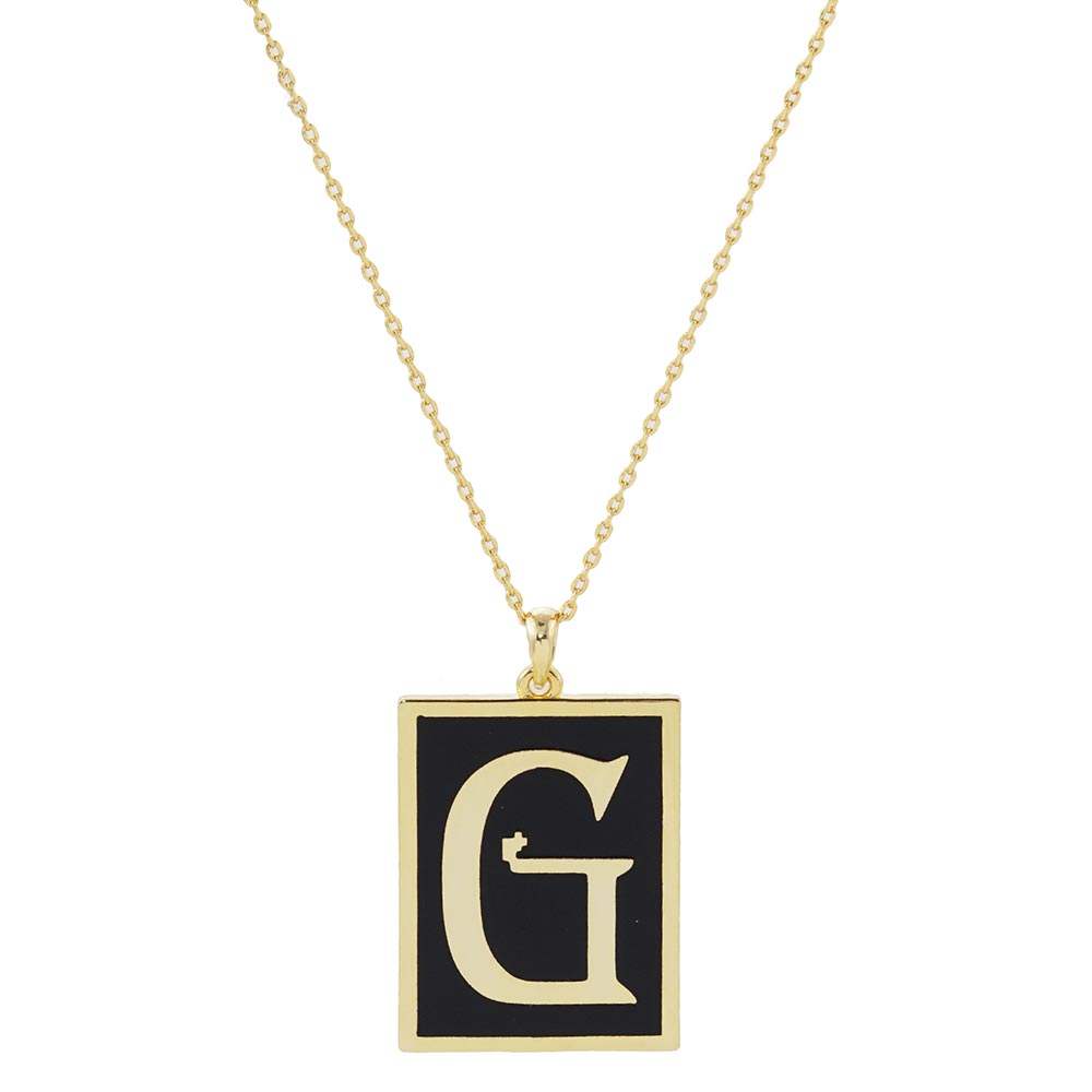 Gold Dipped Enamel Rectangle Monogram Pendant Necklace - Madeline Love - Flyclothing LLC