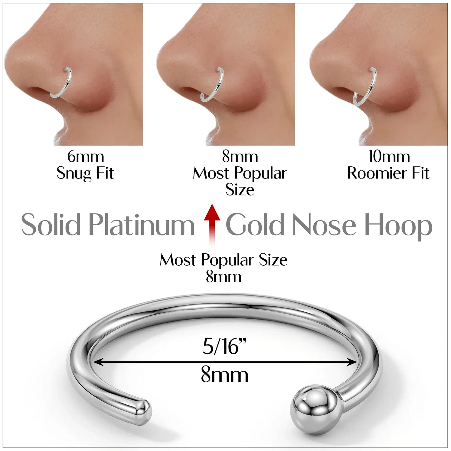 Real Platinum Nose Hoop - Hypoallergenic & Luxurious - BodyCandy - Flyclothing LLC