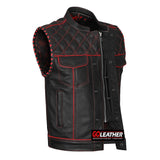 Merciless - Vest with Red Stitch, Piping & Arm Braid - GoLeather