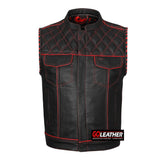 Merciless - Vest with Red Stitch, Piping & Arm Braid - GoLeather