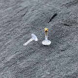 16G 1/4 Solid 14K Yellow Gold 1.5mm CZ Bioplast Push in Cartilage Earring