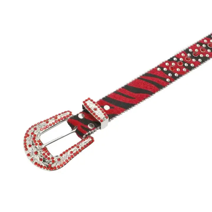 Black & Red Zebra Bling Rhinestone Belt - Rhinestone Belt Store - Flyclothing LLC
